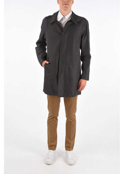 Paltoane CORNELIANI Shephards Check Hidden Closure Balmacaan Coat Gray Barbati (BM 8472642) 4
