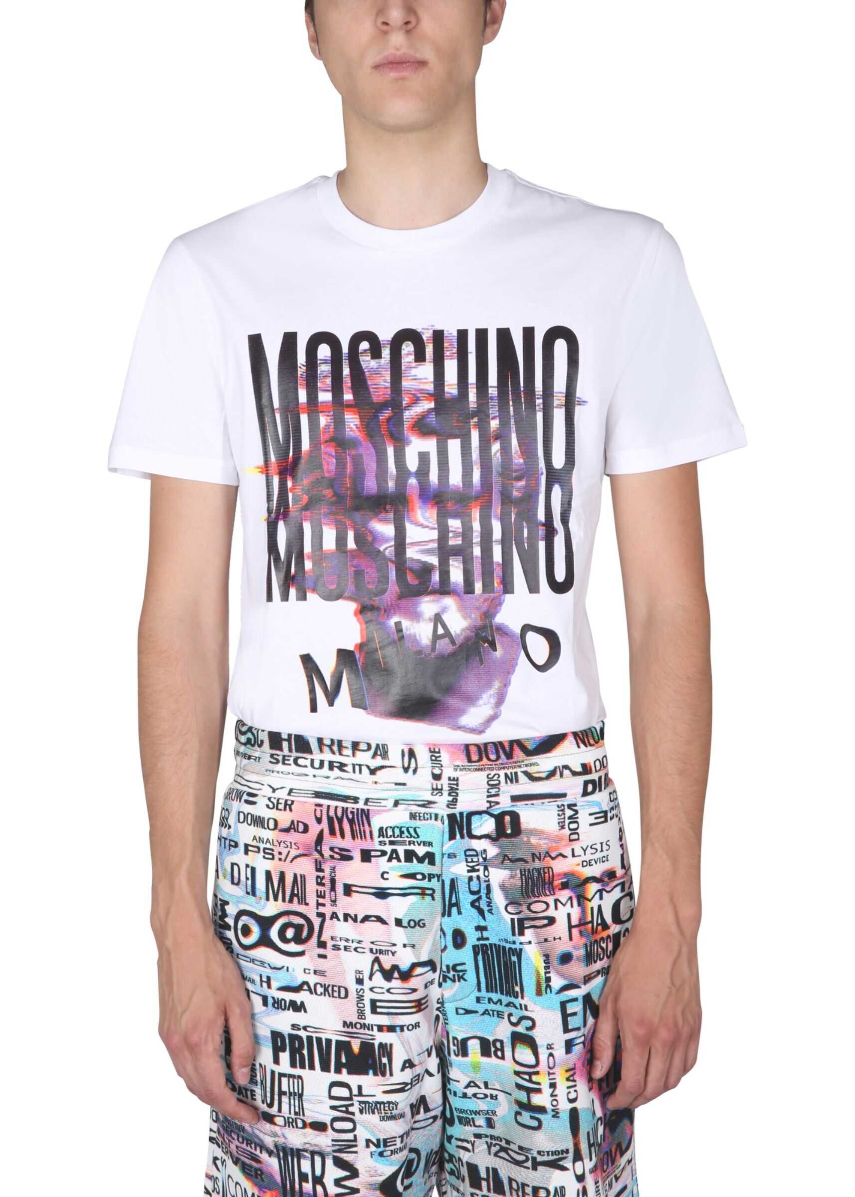 Moschino Glitch Effect Graphic T-Shirt 07337040_1001 WHITE