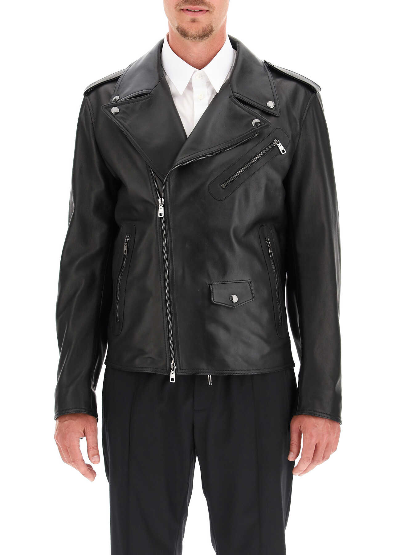 Dolce & Gabbana Leather Jacket G9UB1L GEU47 NERO