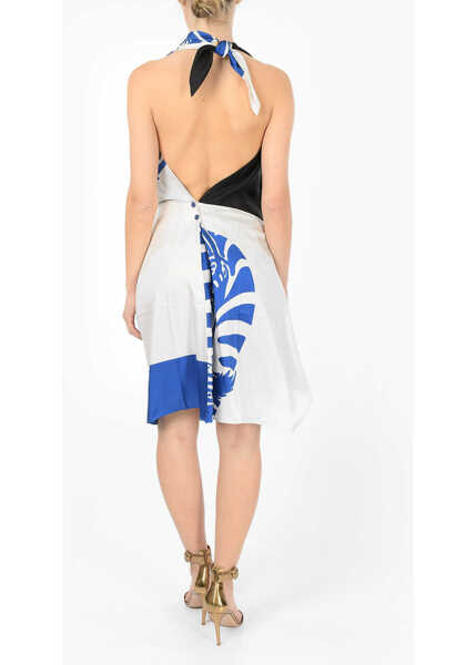 Rochii lungi Bottega Veneta Draped Zebra Halterneck Dress Blue Femei (BM 8486124) 2