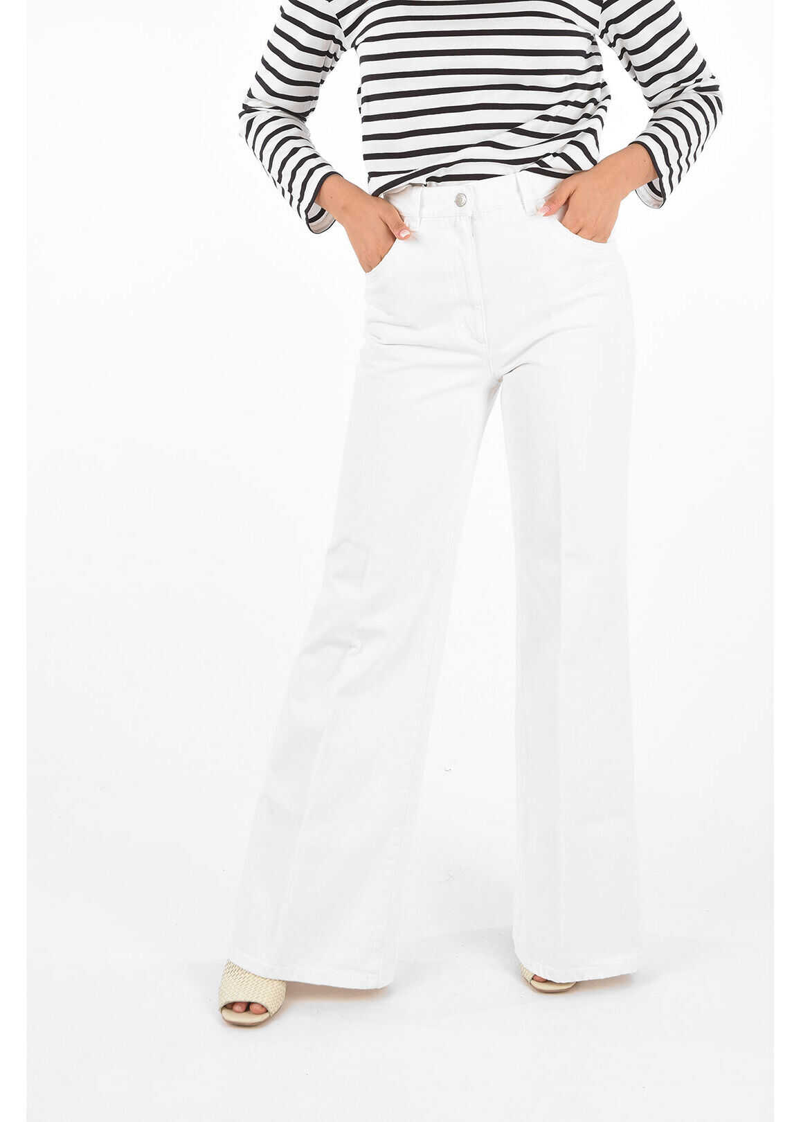 Prada Mid-Waist Maxi Flared Jeans White