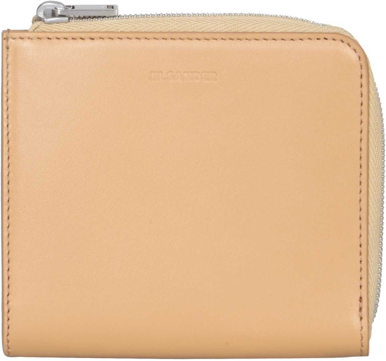 Jil Sander Leather Card Holder With Zip BEIGE