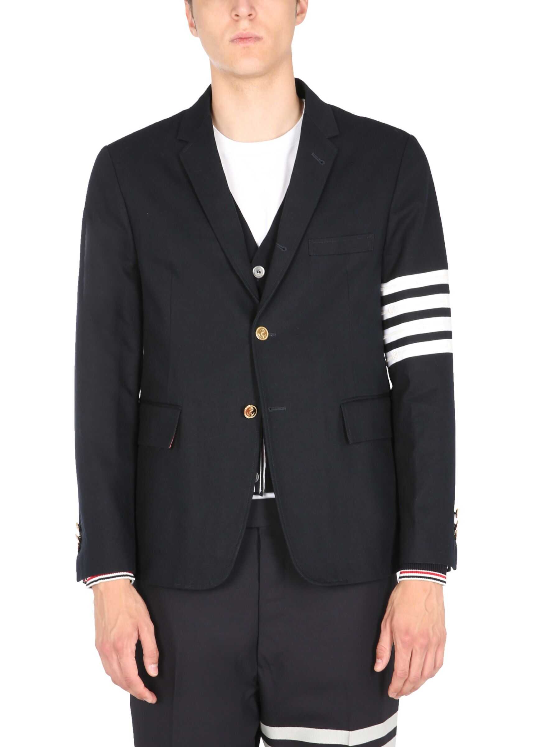 Thom Browne Single Breasted Cotton Canvas Jacket MJU490E_07738415 BLUE