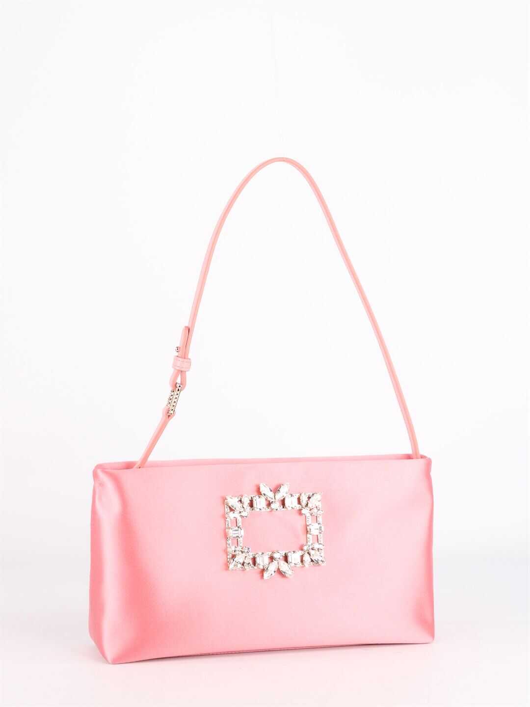 Roger Vivier Mini Rv Nightlily Bag In Black Satin RBWAMZW0100 Q5K Pink