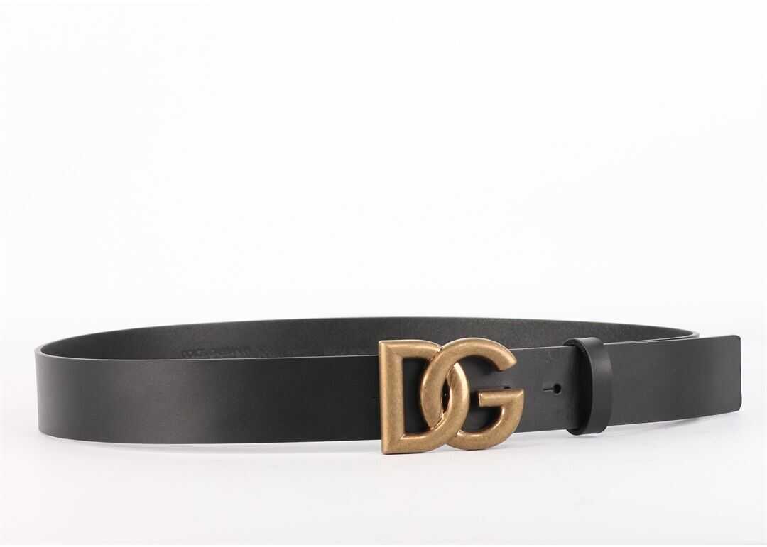 Dolce & Gabbana Leather Belt With Crossed Dg Logo BC4644 AX622 Black
