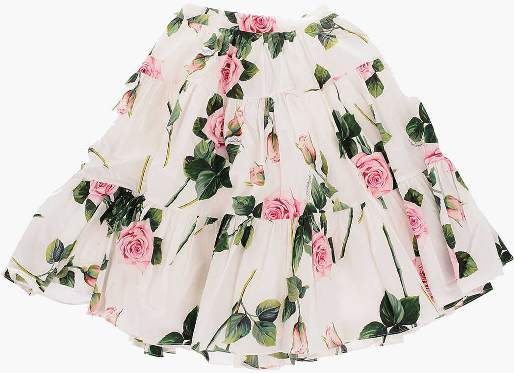 Dolce & Gabbana Kids Floral-Print Tropical Rose Back-Zip Fastening Skirt White