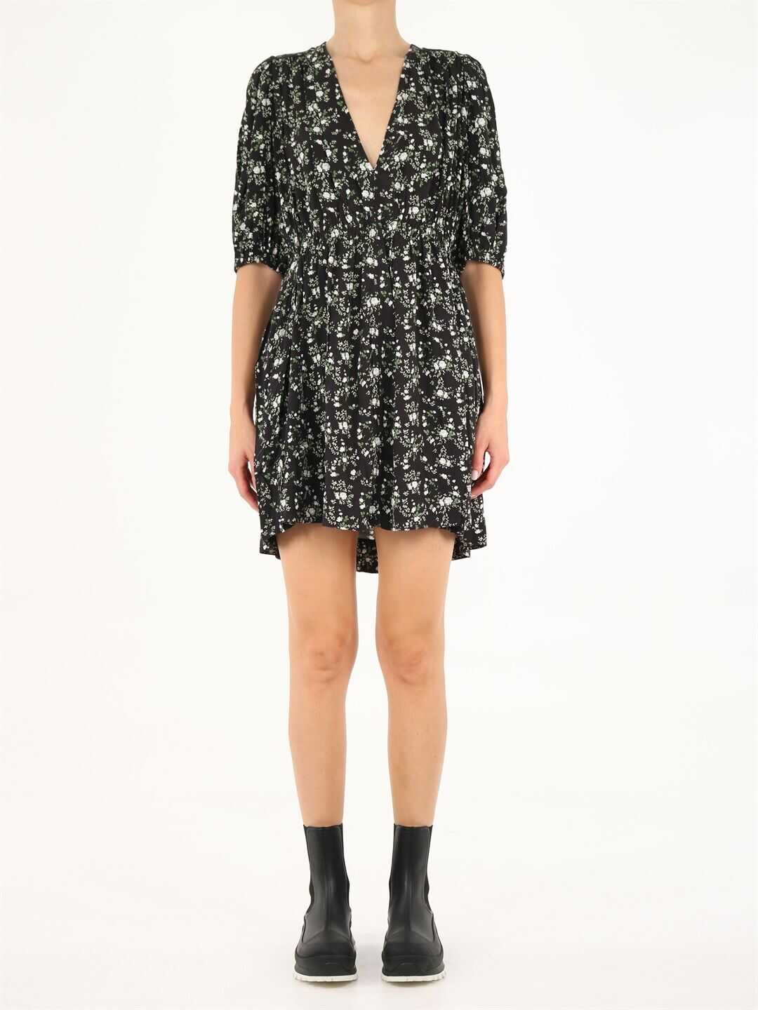 Ganni Floral Mini Dress In Crepe F6331 Black