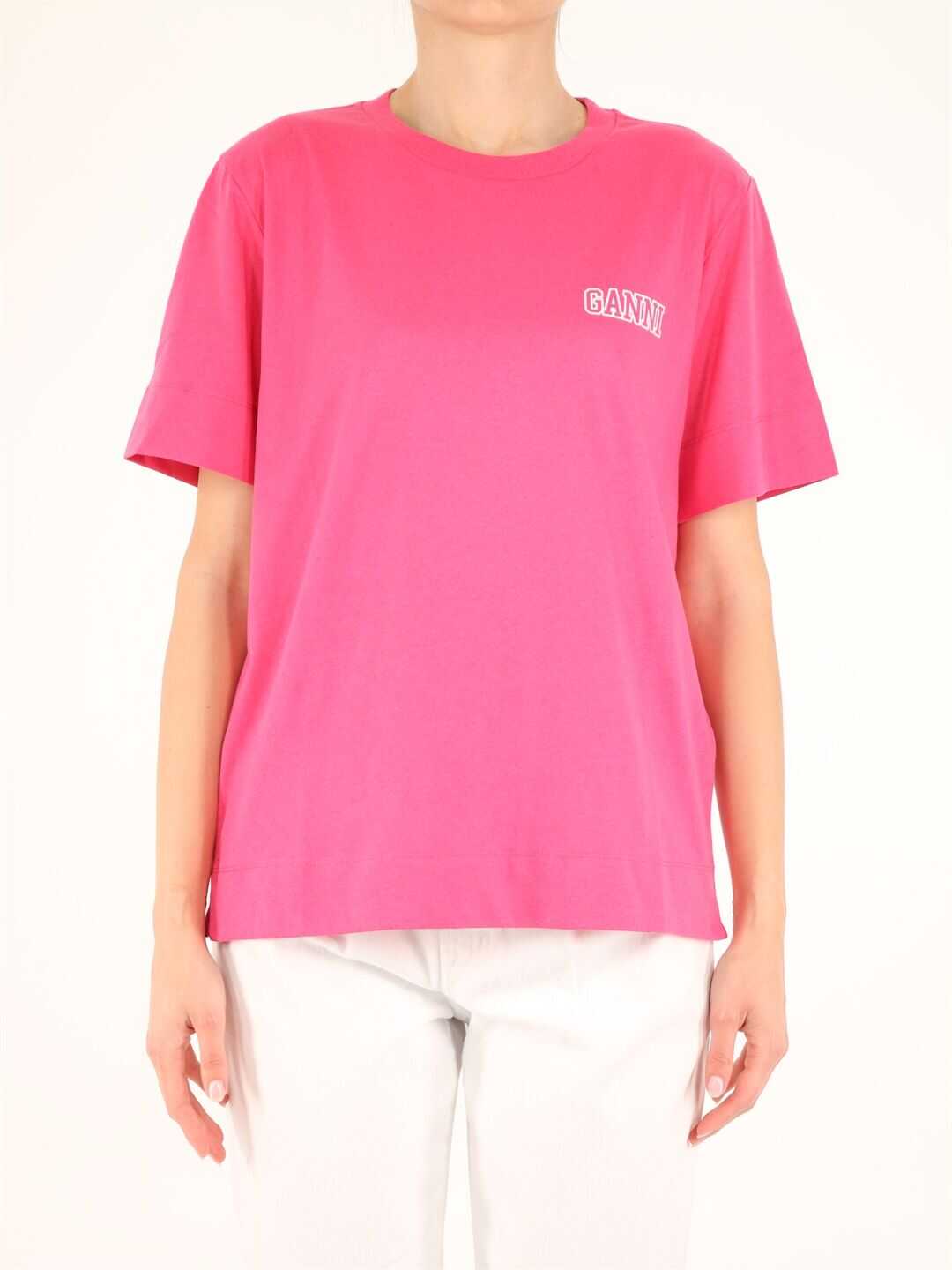 Ganni T-Shirt Fuchsia Logo T2917 Pink