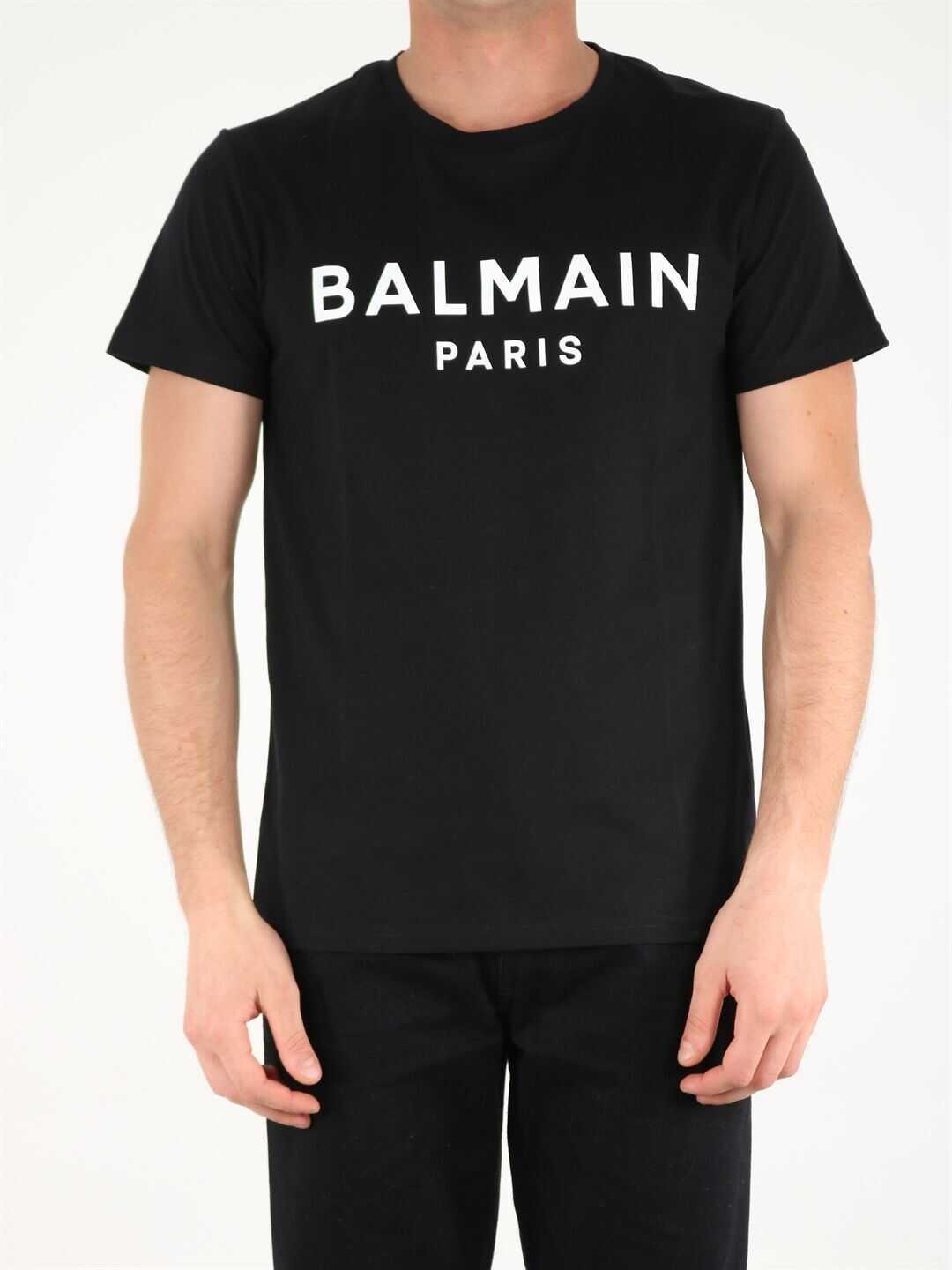 Balmain T-Shirt With White Logo WH1EF000B114 Black