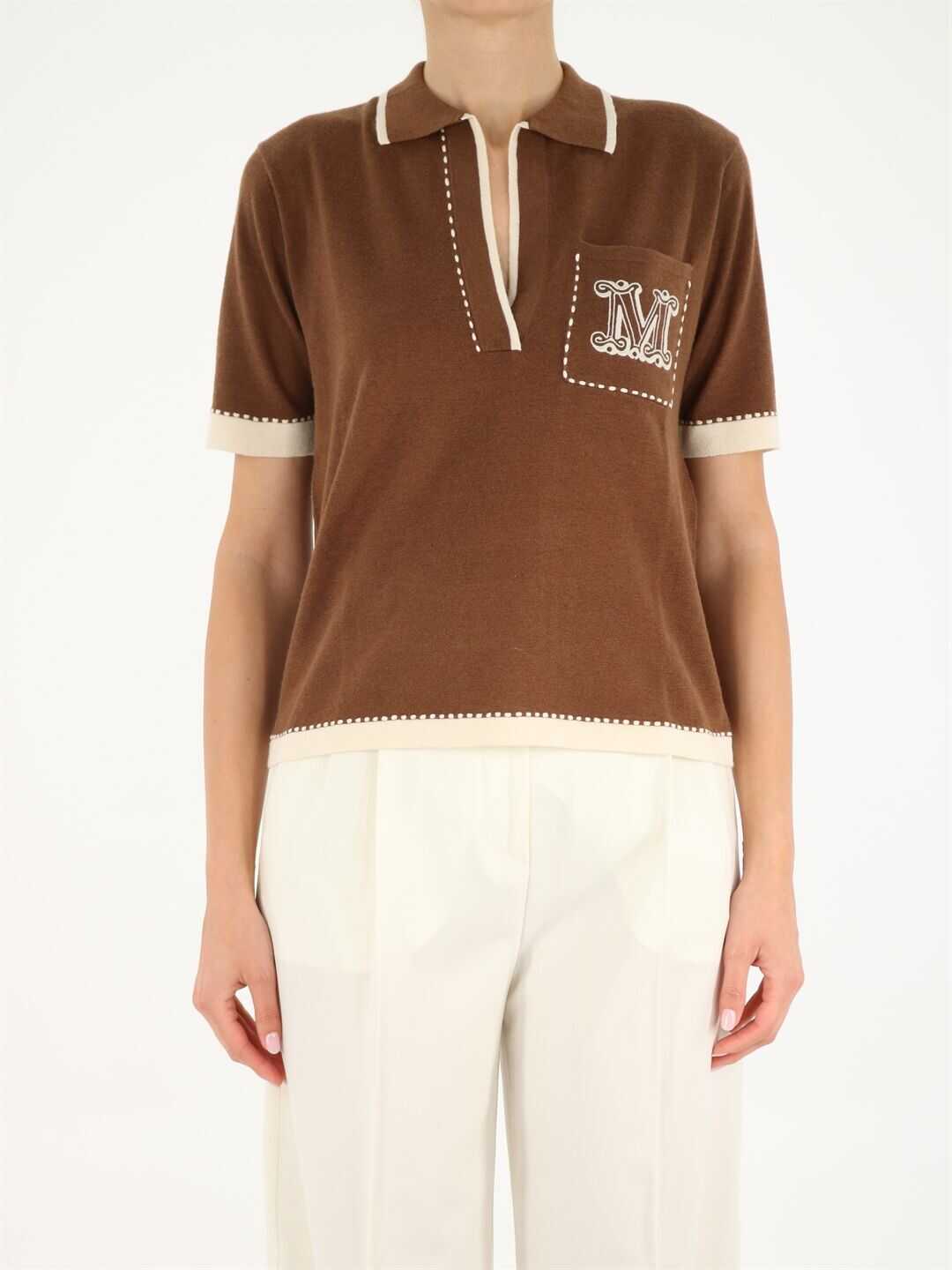 Max Mara Sweater With Collar And Monogram 13660419600 006 Brown