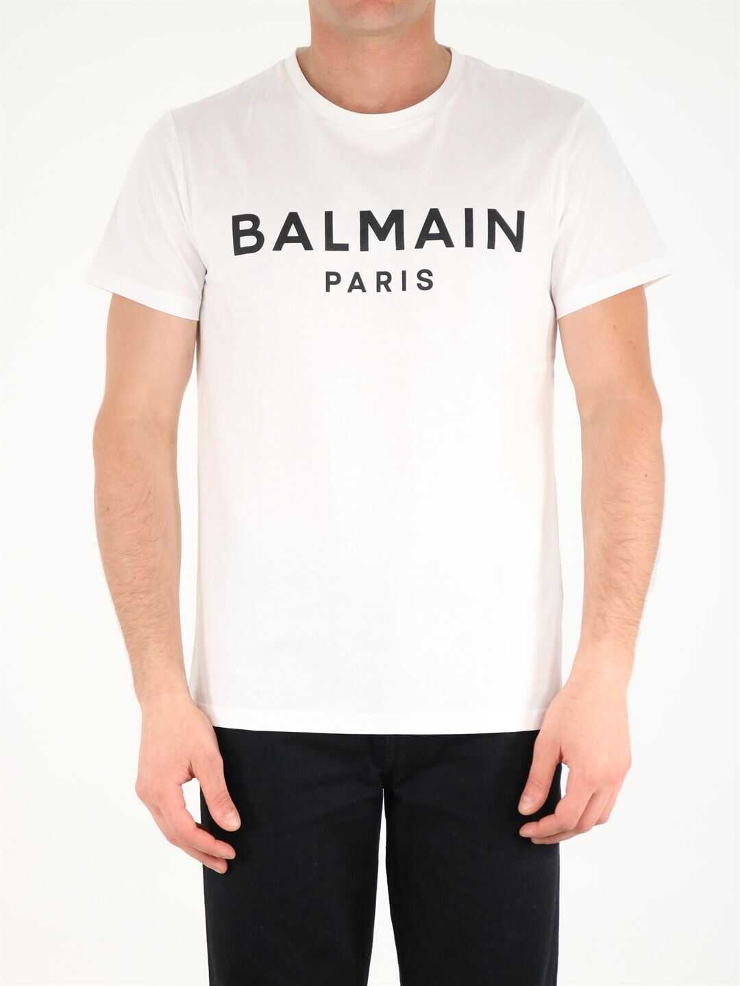 Balmain T-Shirt With Black Logo WH1EF000B114 White
