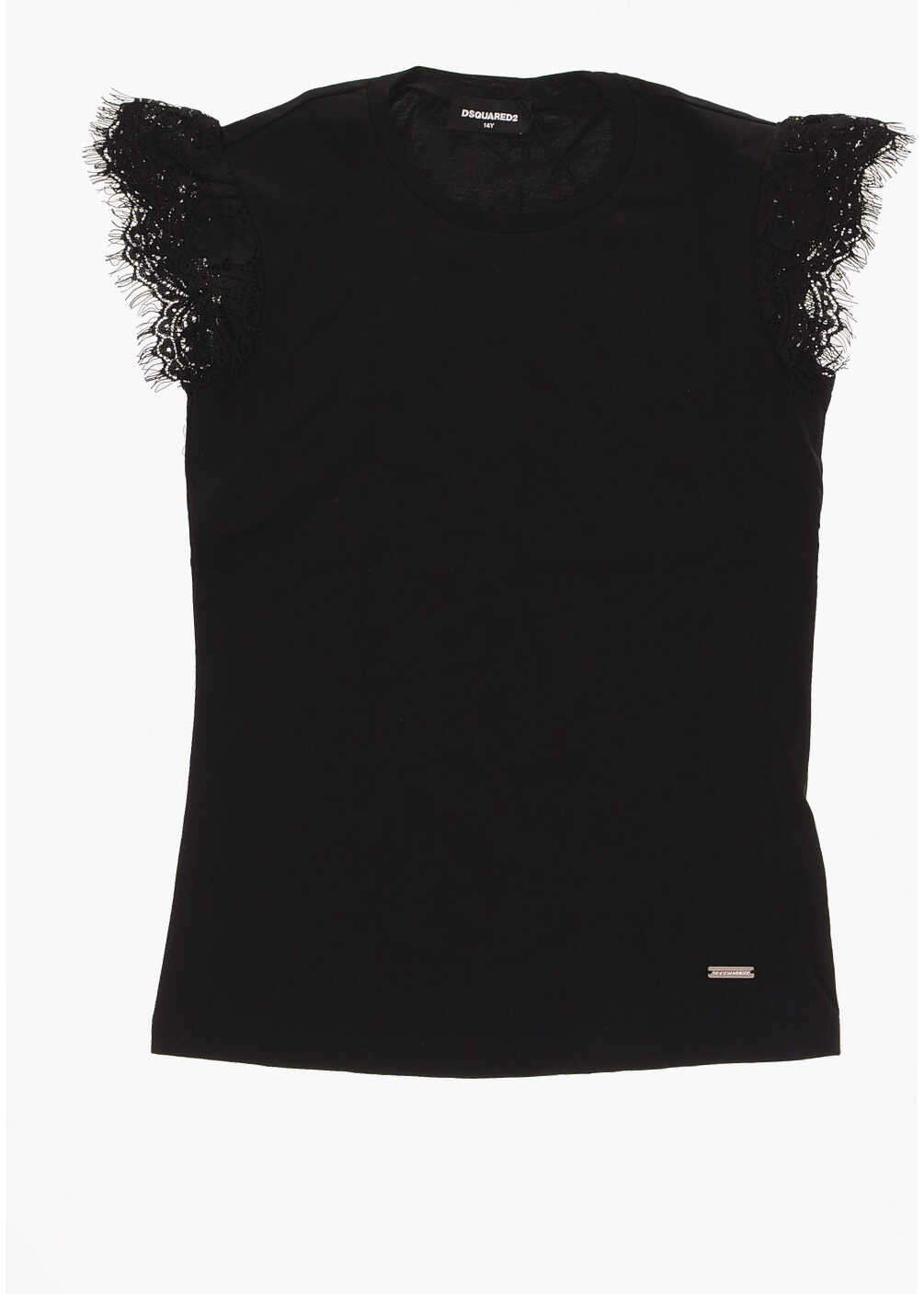 Dsquared2 Kids Crew-Neck T-Shirt With Lace Sleeve Black