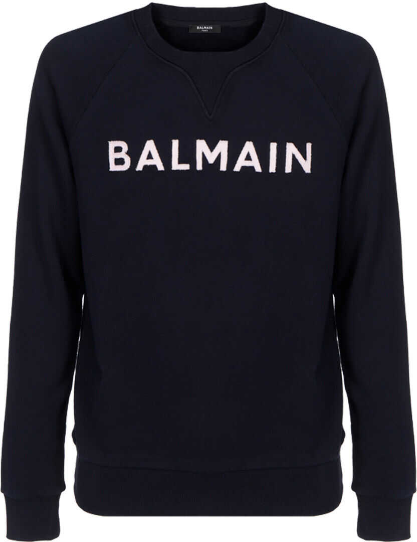 Balmain Sweatshirt WH1JQ005B112 BLEU MARINE FONCE/ROSE PALE