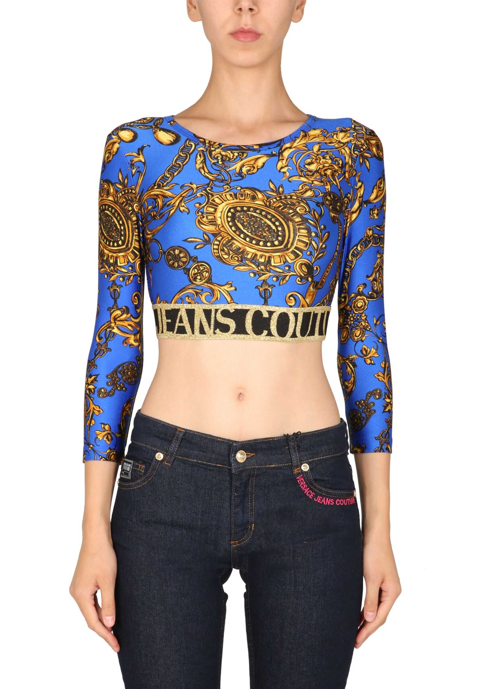 Versace Jeans Couture Short Top With Bijoux Baroque Print 71HAH218_JS008G24 BLUE