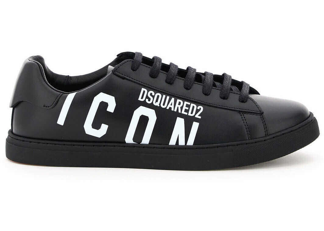 DSQUARED2 Icon Logo New Tennis Leather Sneakers* NERO BIANCO