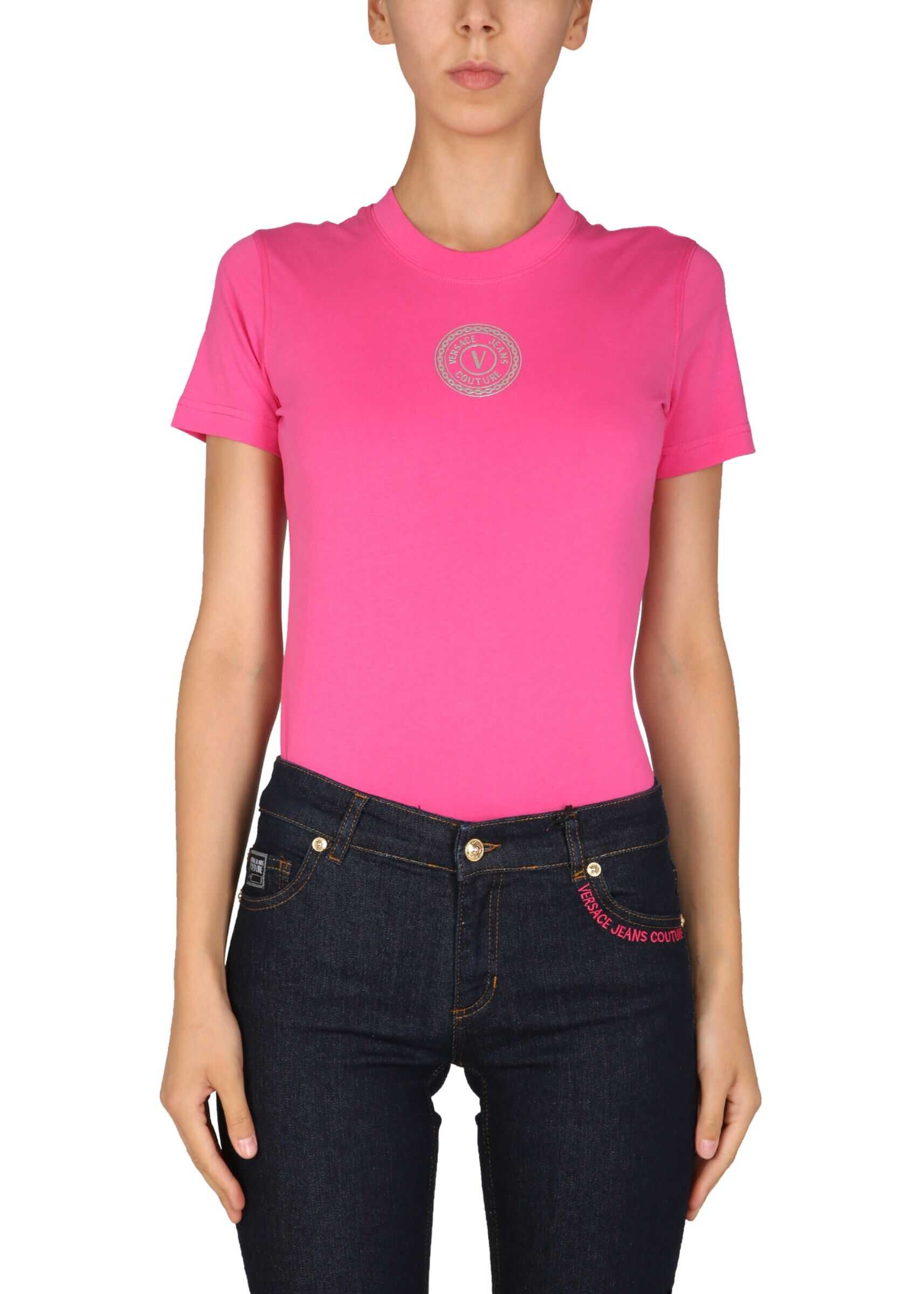 Versace Jeans Couture T-Shirt With Vemblem Logo 71HAHT10_CJ00TS55 PINK