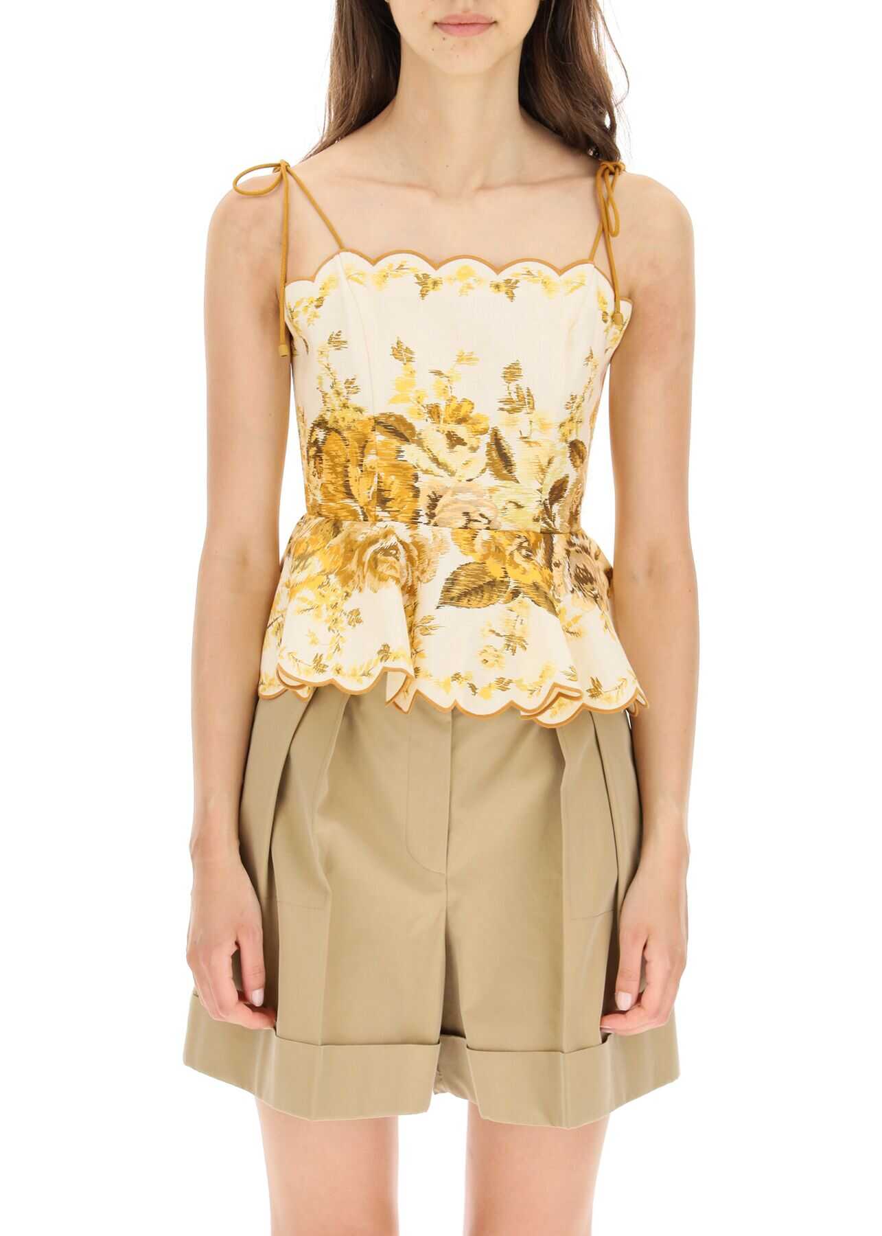 ZIMMERMANN Aliane Amber Floral Scalloped Top 1414TALI AMBER FLORAL