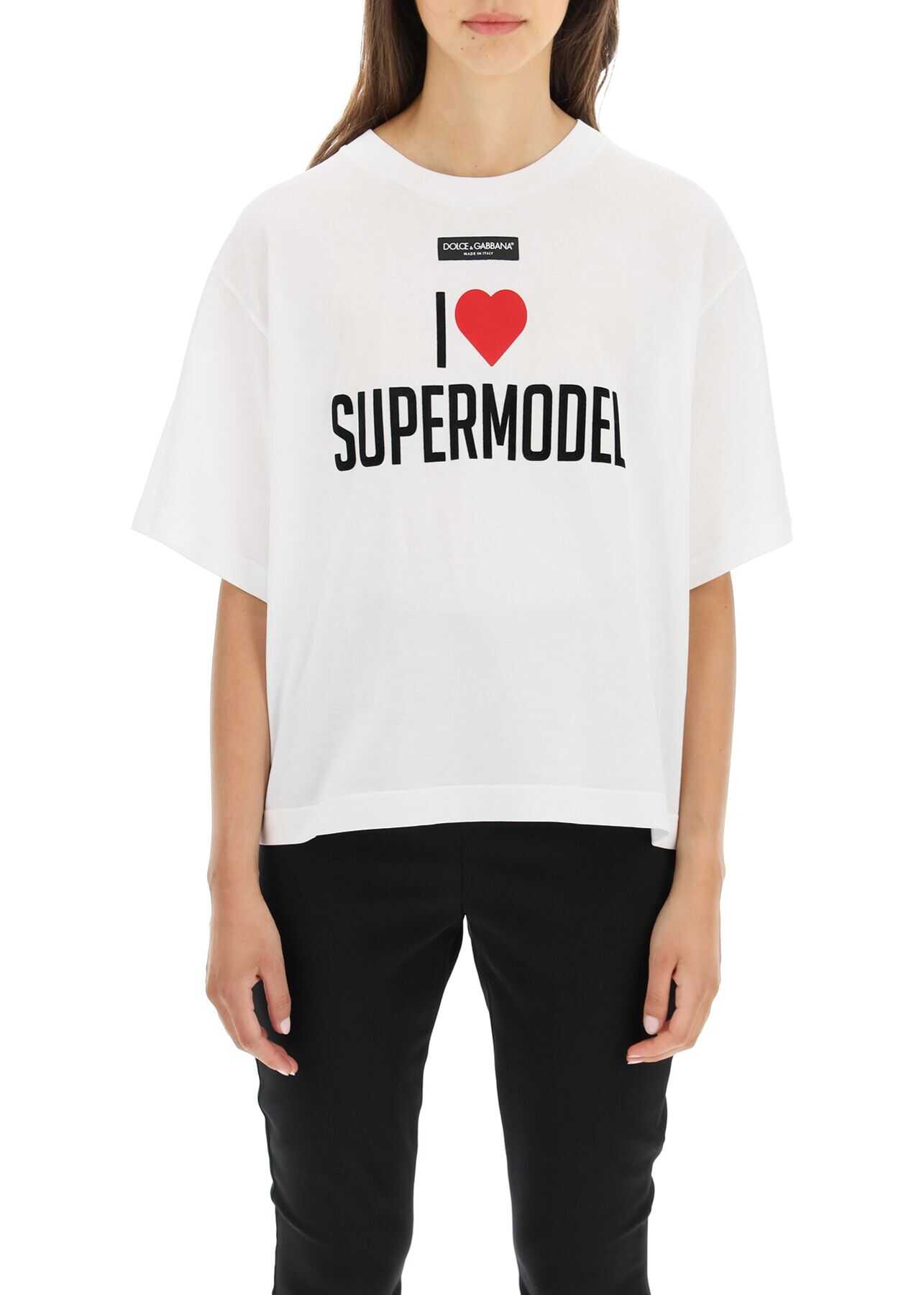 Dolce & Gabbana I Love Supermodel T-Shirt F8O48T FU7EQ SUPERMODEL FDO BIANC