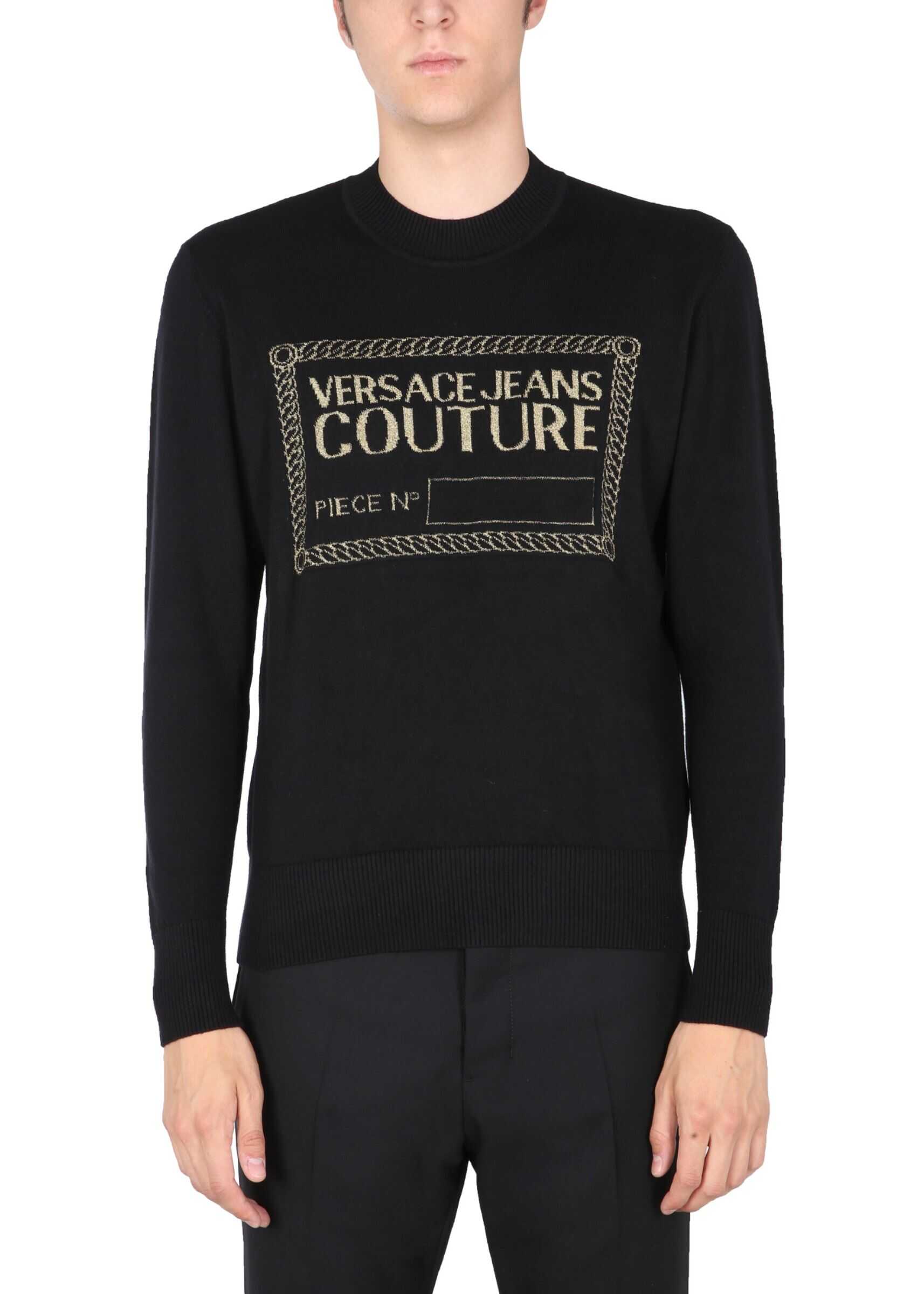 Versace Jeans Couture Sweater With Lurex Logo Print 71GAF801_CM06HK42 BLACK