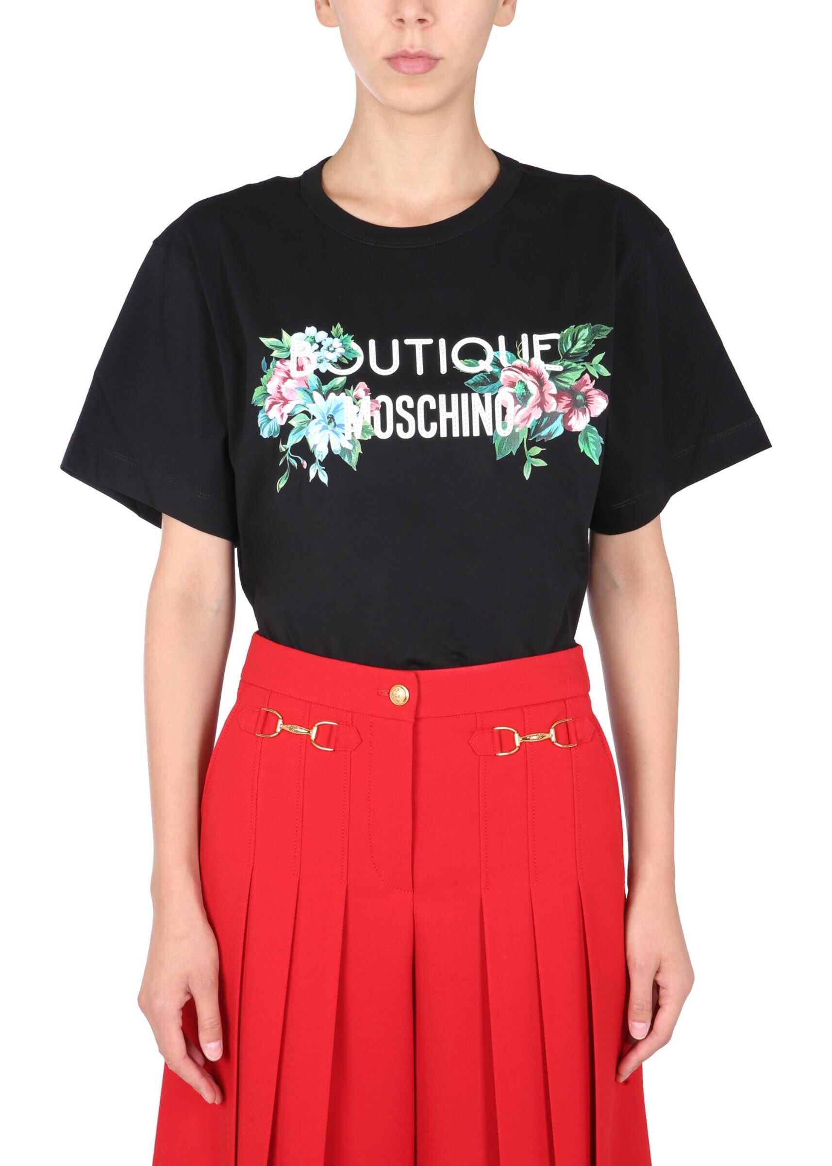 LOVE Moschino T-Shirt With Floral Argyle Print 12025860_2555 BLACK