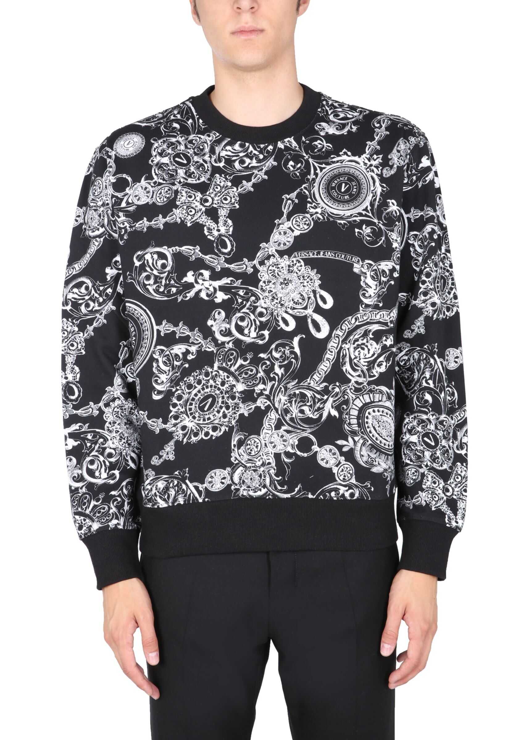 Versace Jeans Couture Sweatshirt With All Over Baroque Gift Print 71GAI3R0_FS004899 BLACK