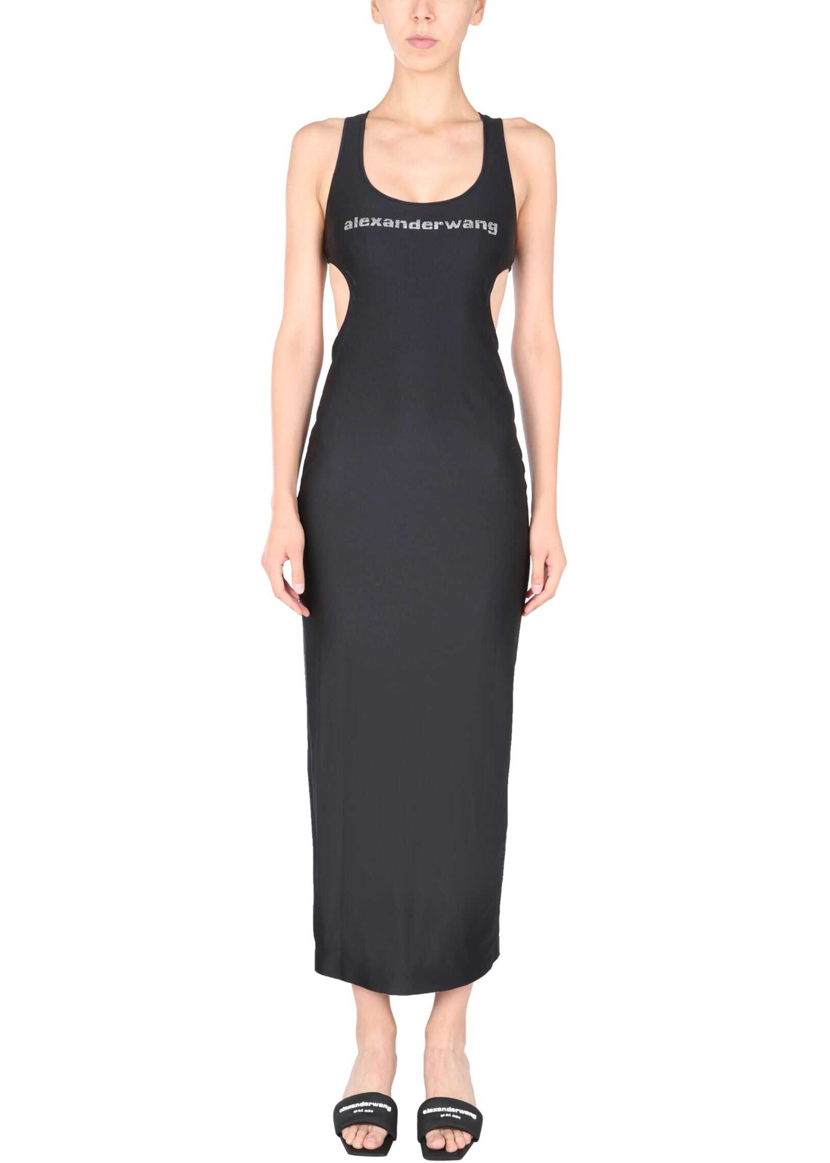 Alexander Wang Long Dress With Rhinestone Logo 1CC3216409_001 BLACK