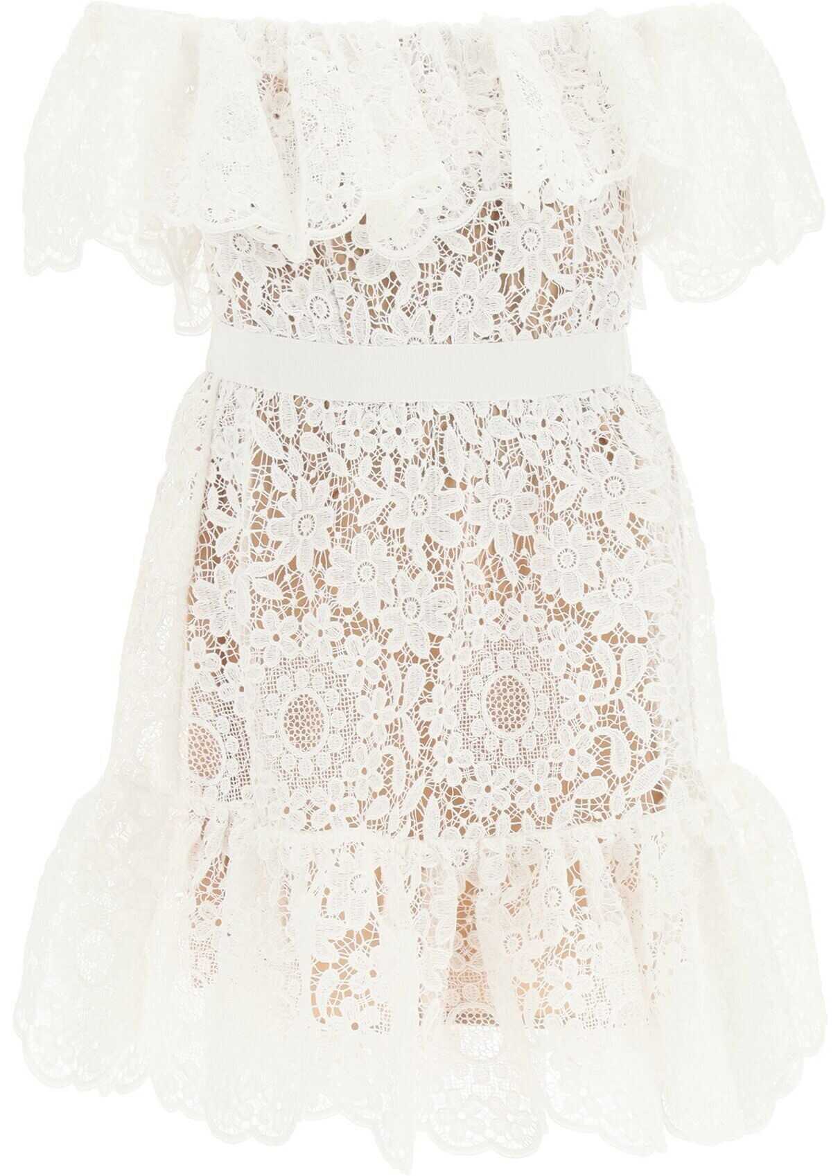 Self-Portrait Off-Shoulder Lace Mini Dress* WHITE