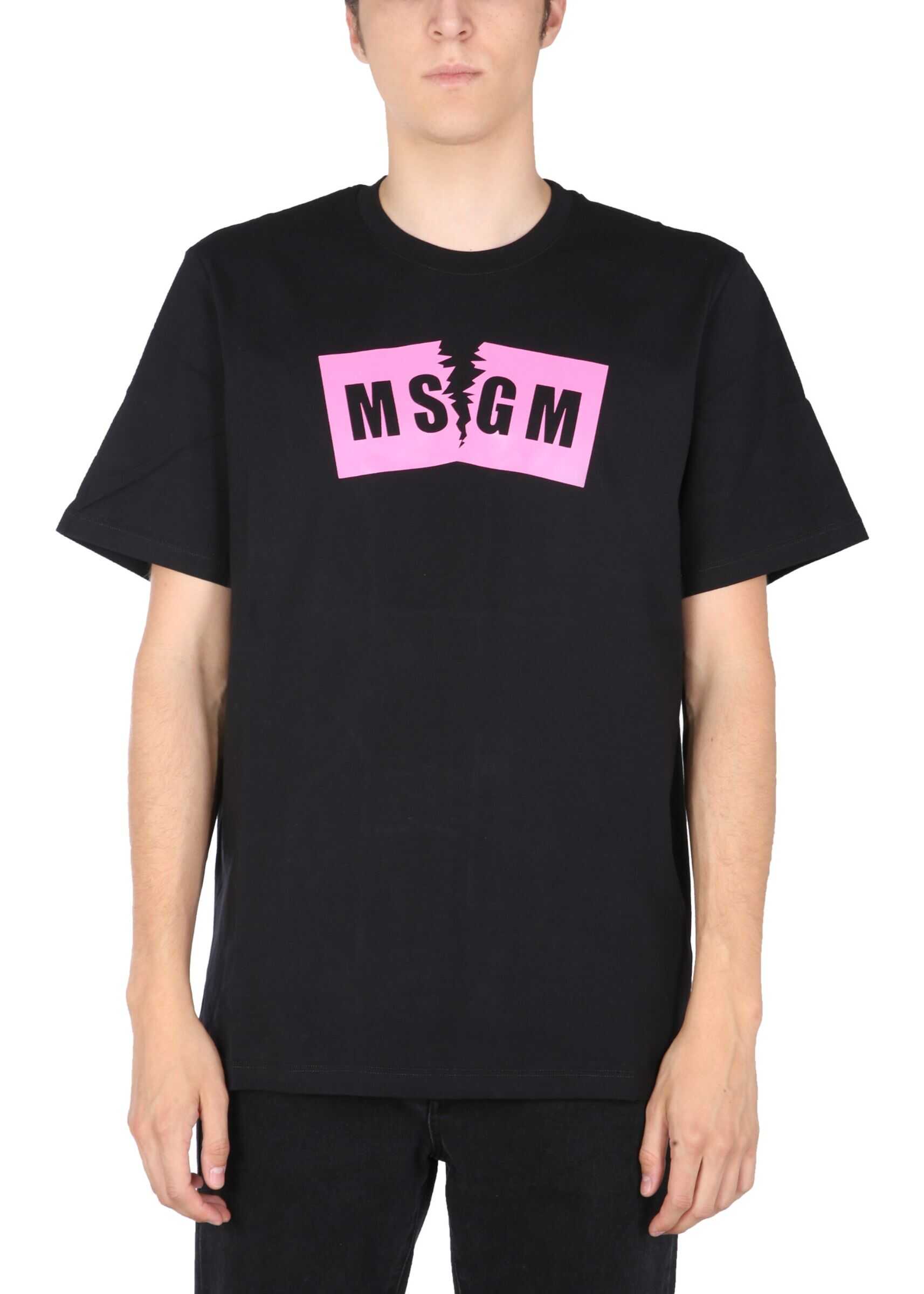 MSGM Ripped Version T-Shirt With Logo Box 3140MM174_21759899 BLACK