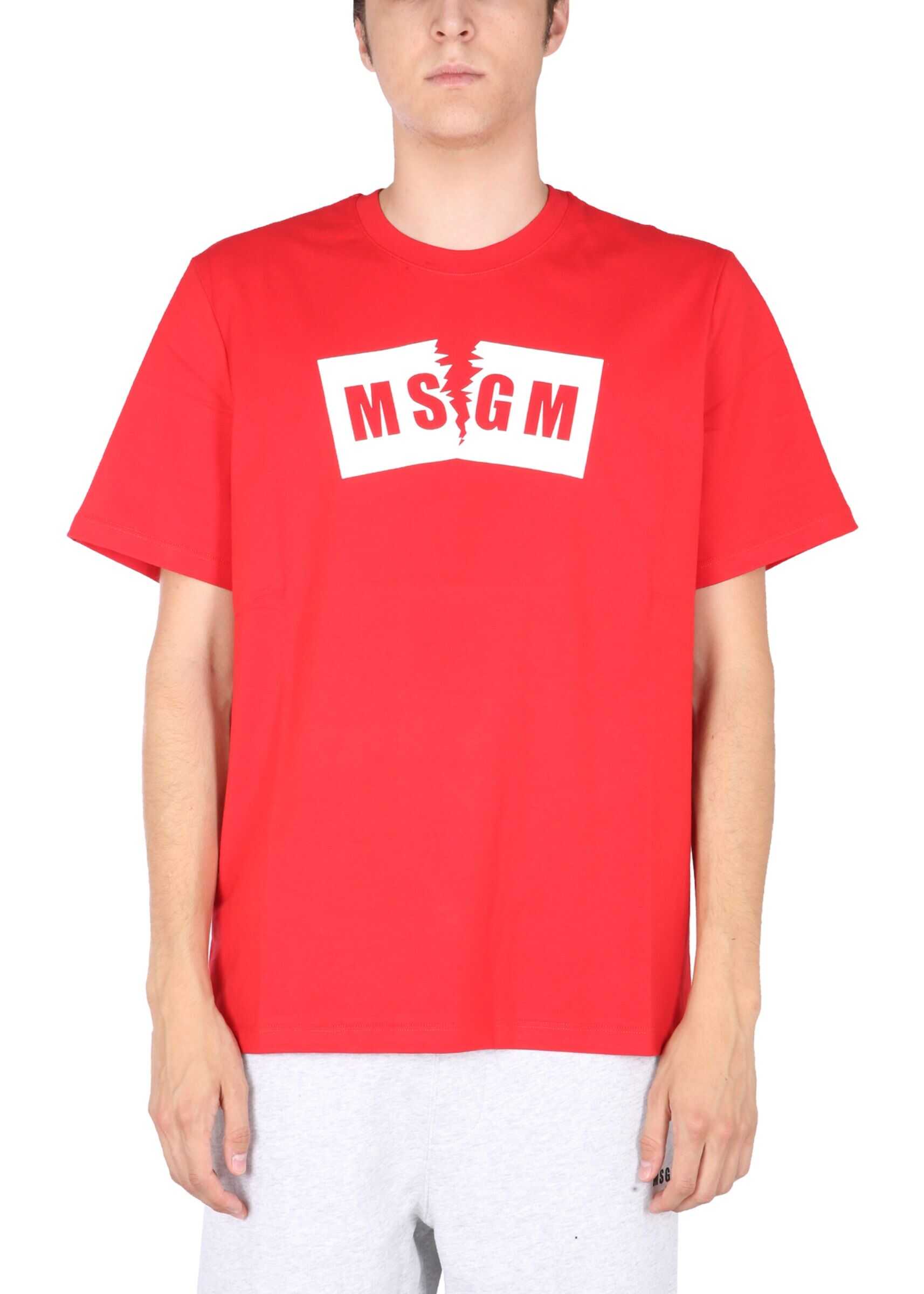 MSGM Ripped Version T-Shirt With Logo Box 3140MM174_21759818 RED