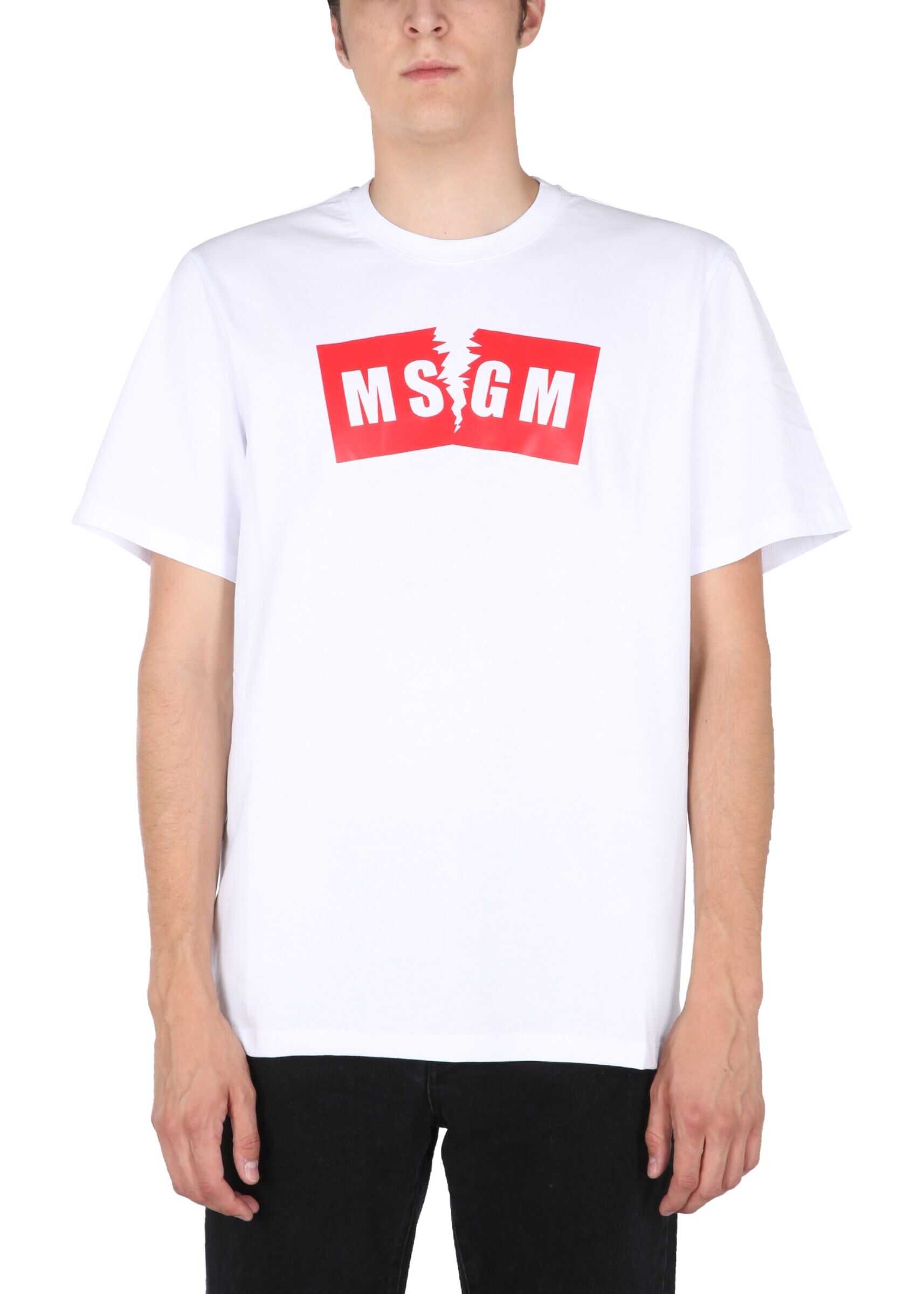 MSGM Ripped Version T-Shirt With Logo Box 3140MM174_21759801 WHITE