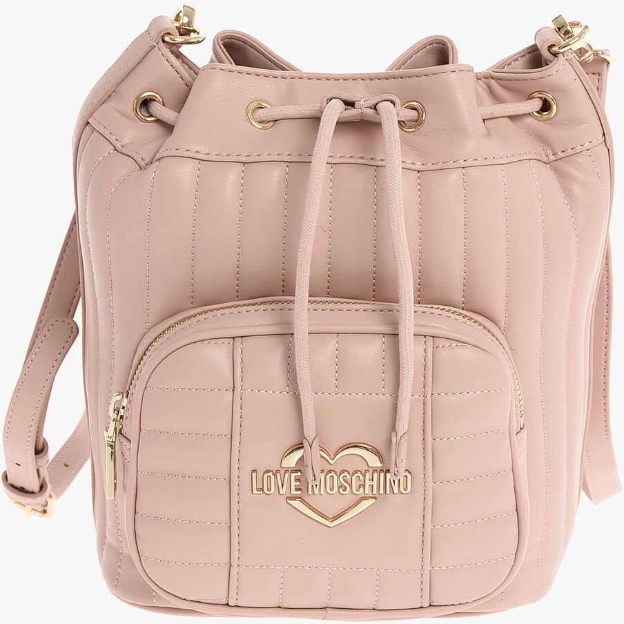 Moschino Love Ecoleather Quilted Bucket Bag Pink