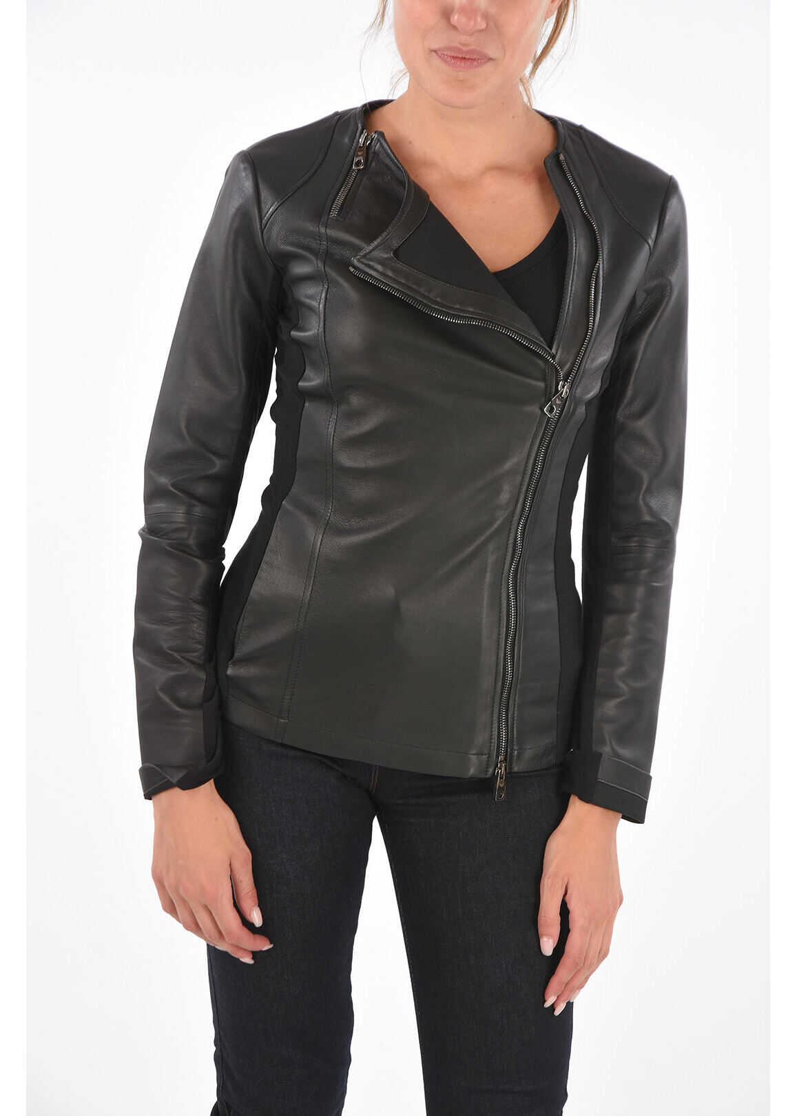 Armani Emporio Leather Skinny Fit Biker Jacket Black