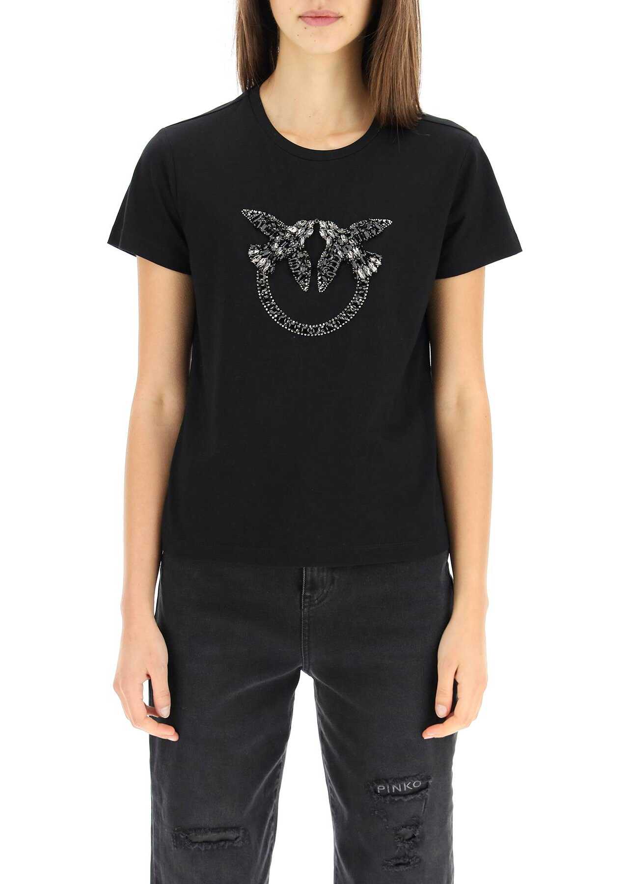 Pinko Quentin T-Shirt Love Birds Embroidery 1G16JB Y4LX NERO LIMOUSINE