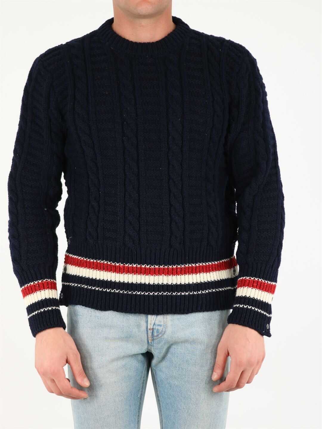 Thom Browne Cable Wool Sweater MKA369A Y1502 Blue