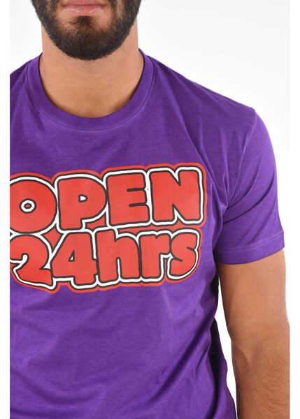 Tricouri DSQUARED2 Icon Cotton The Open 24 Hrs T-Shirt Violet Barbati (BM 8527980) 3