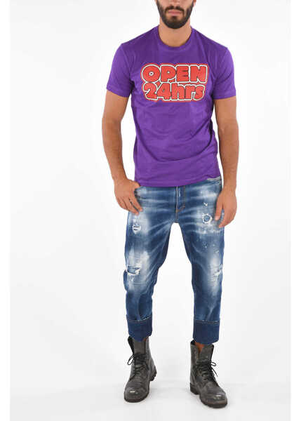Tricouri DSQUARED2 Icon Cotton The Open 24 Hrs T-Shirt Violet Barbati (BM 8527980) 4