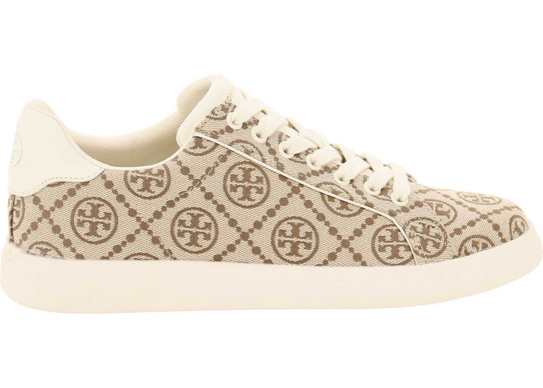 Tory Burch T-Monogram Howell Court Sneakers 81249 HAZEL NEW IVORY