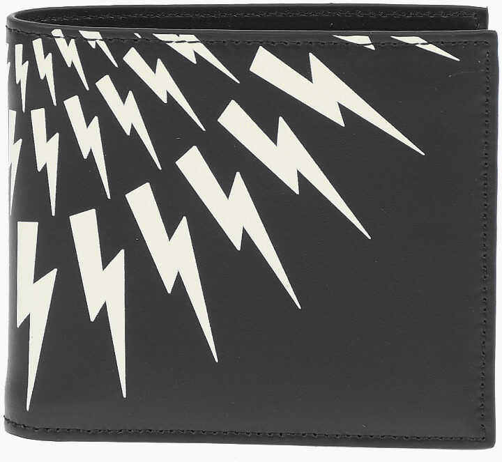 Neil Barrett Leather Thunderbolt Fairisle Wallet Black & White