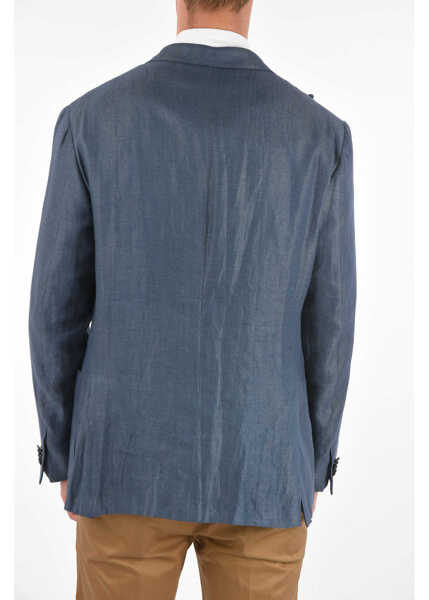 Sacouri elegante CORNELIANI Silk And Flax Gate Side Vents Peak Lapel Double-Breasted Bla Blue Barbati (BM 8540013) 2