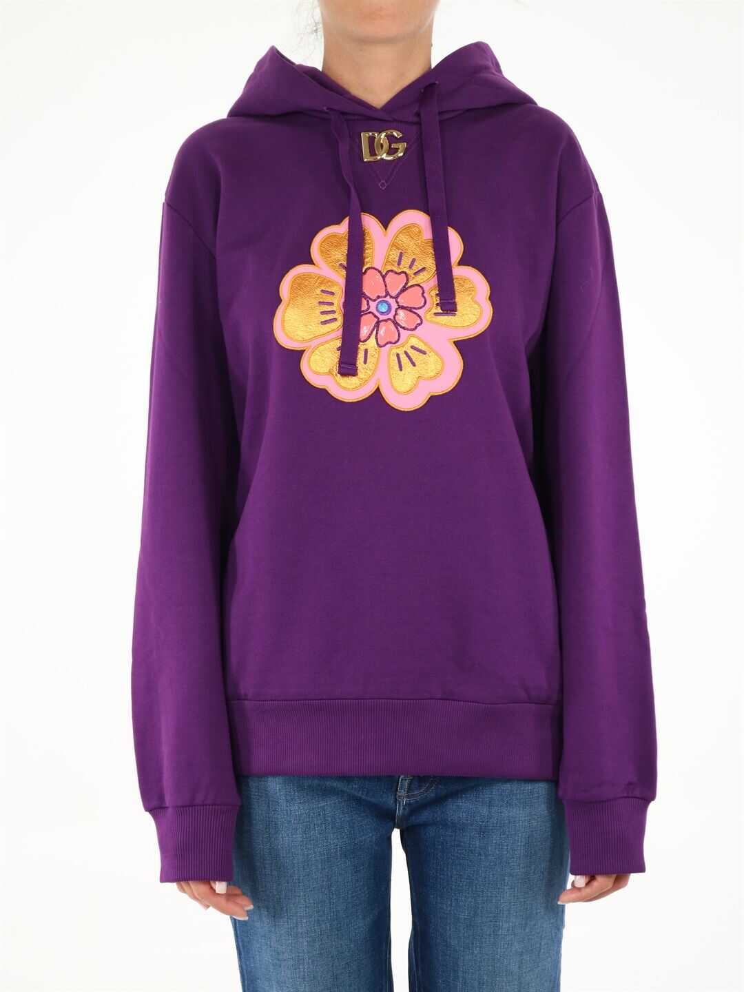 Dolce & Gabbana Hooded Sweatshirt And Flower F9K47Z G7BBQ Purple b-mall.ro imagine 2022