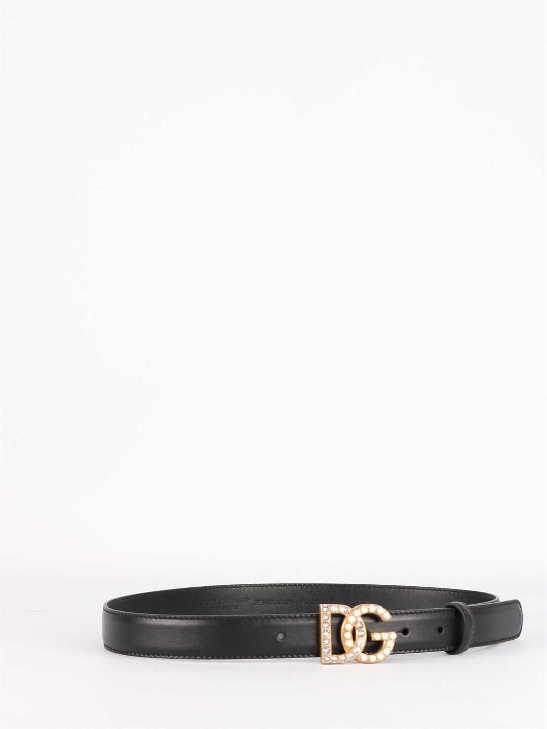 Dolce & Gabbana Belt With Dg Logo In Rhinestones And Leather BE1447 AQ339 Black