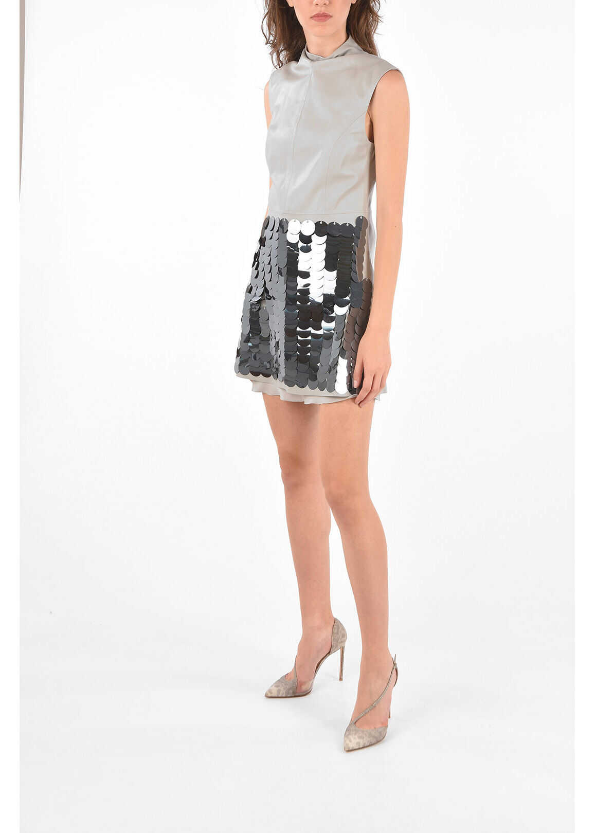 DROME Double Split-Side Leather Dress With Sequins Gray