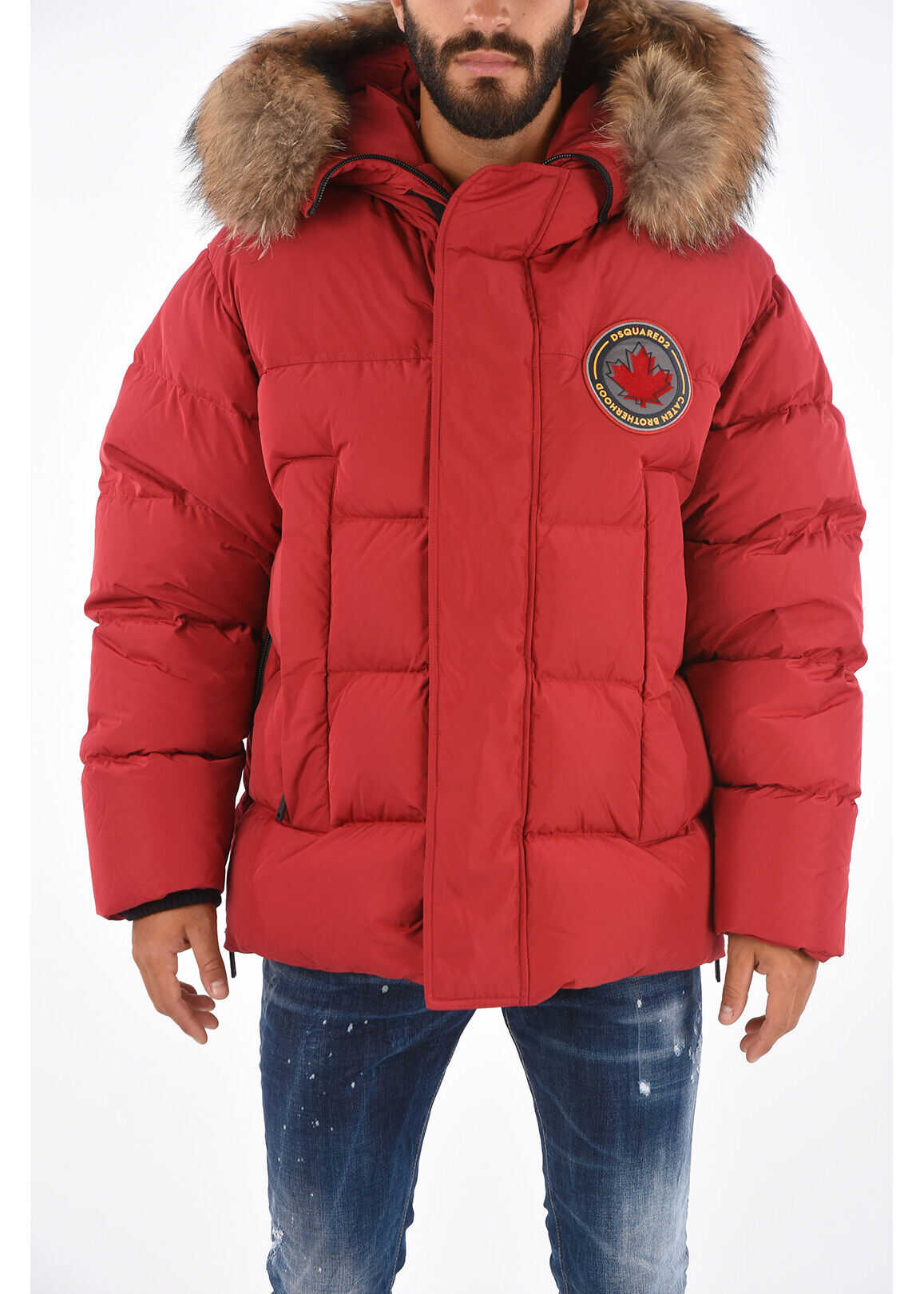 DSQUARED2 Down Jacket With Real Fur Detail Red