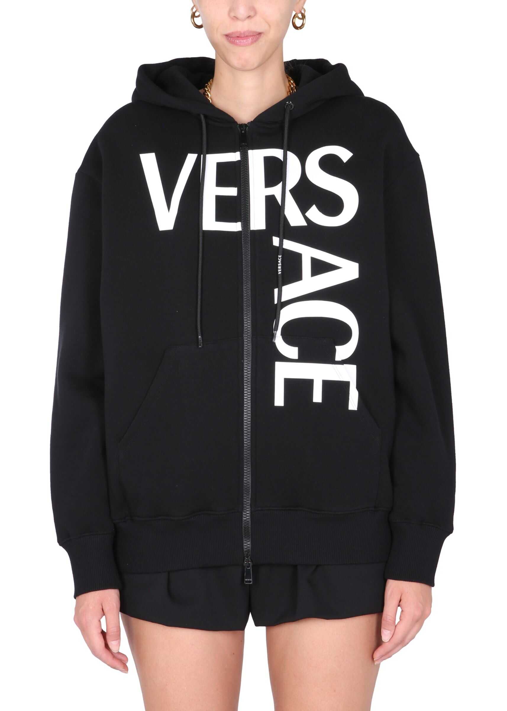 Versace Hooded Sweatshirt With Logo Print 1001049_1A011742B020 BLACK