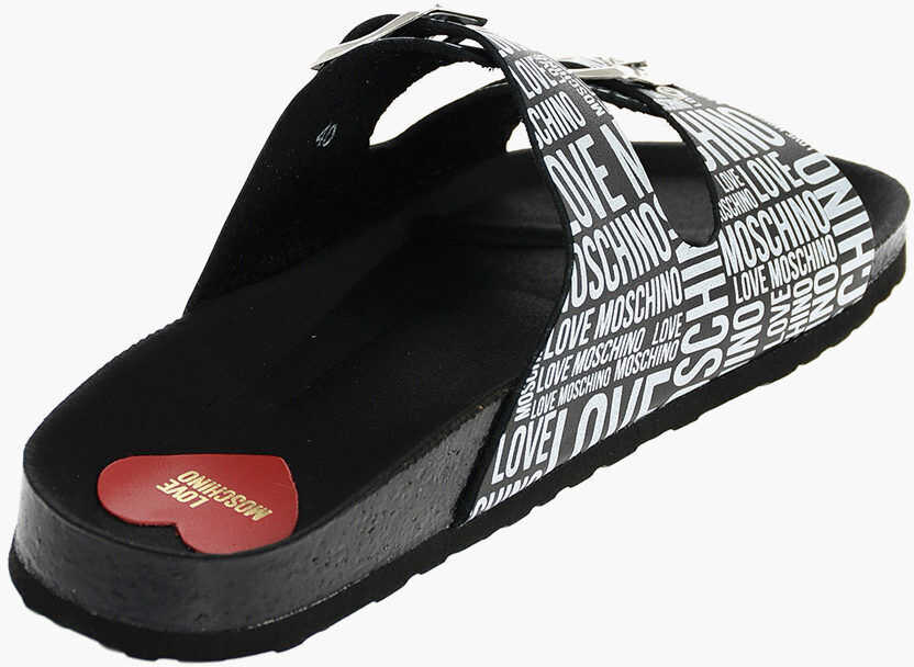 Papuci Moschino Love Leather Printed Sandal Black & White Femei (BM 8561676) 3