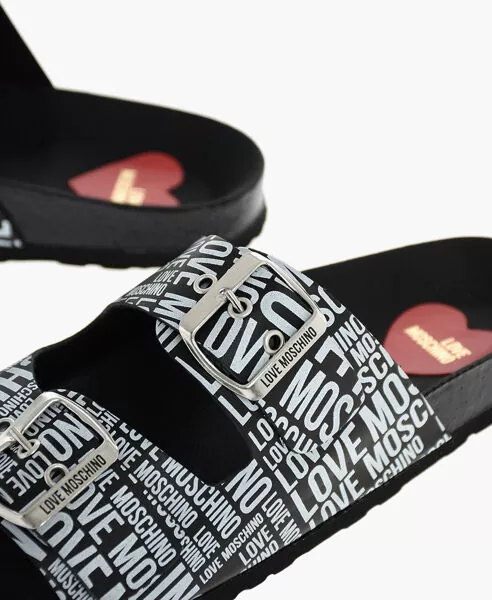 Papuci Moschino Love Leather Printed Sandal Black & White Femei (BM 8561676) 4