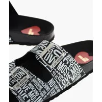 Papuci Moschino Dama - Papuci Moschino Love Leather Printed Sandal Black & White Femei (BM 8561676) - B-mall.ro
