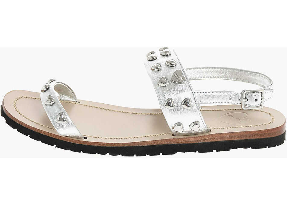 Sandale fara toc Moschino Love Leather Studded Sandal Silver Femei (BM 8561745) 3