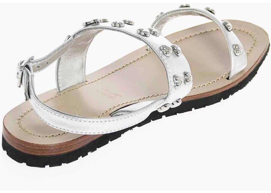 Sandale fara toc Moschino Love Leather Studded Sandal Silver Femei (BM 8561745) 4