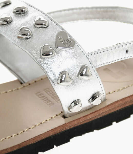 Sandale fara toc Moschino Love Leather Studded Sandal Silver Femei (BM 8561745) 5